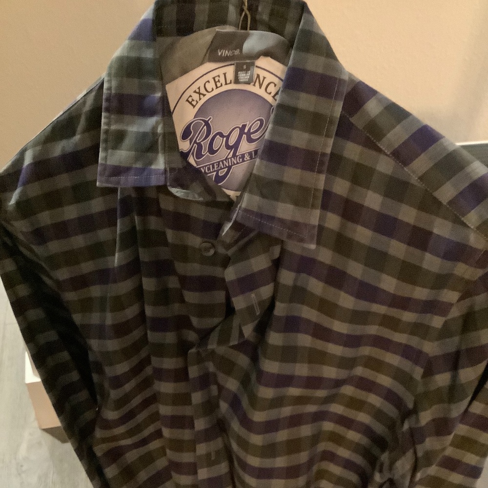 Vince Button Down Shirt Grey / Purple Small
